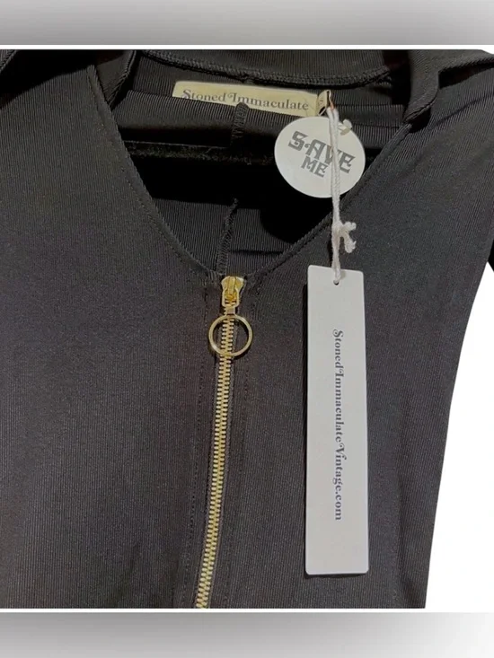 NWT Stoned Immaculate Black Disco Long Sleeve Ribbed Zip Front Shorts Romper-S - Picture 6 of 15